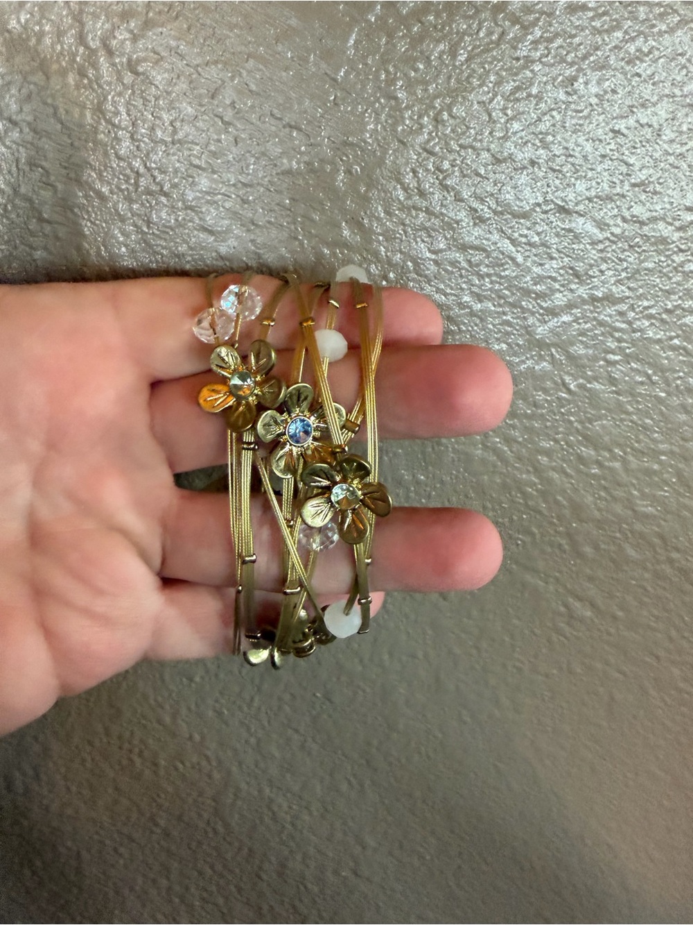 Gold Floral Crystal Multi-Strand Women's Bracelet - Gold Tone